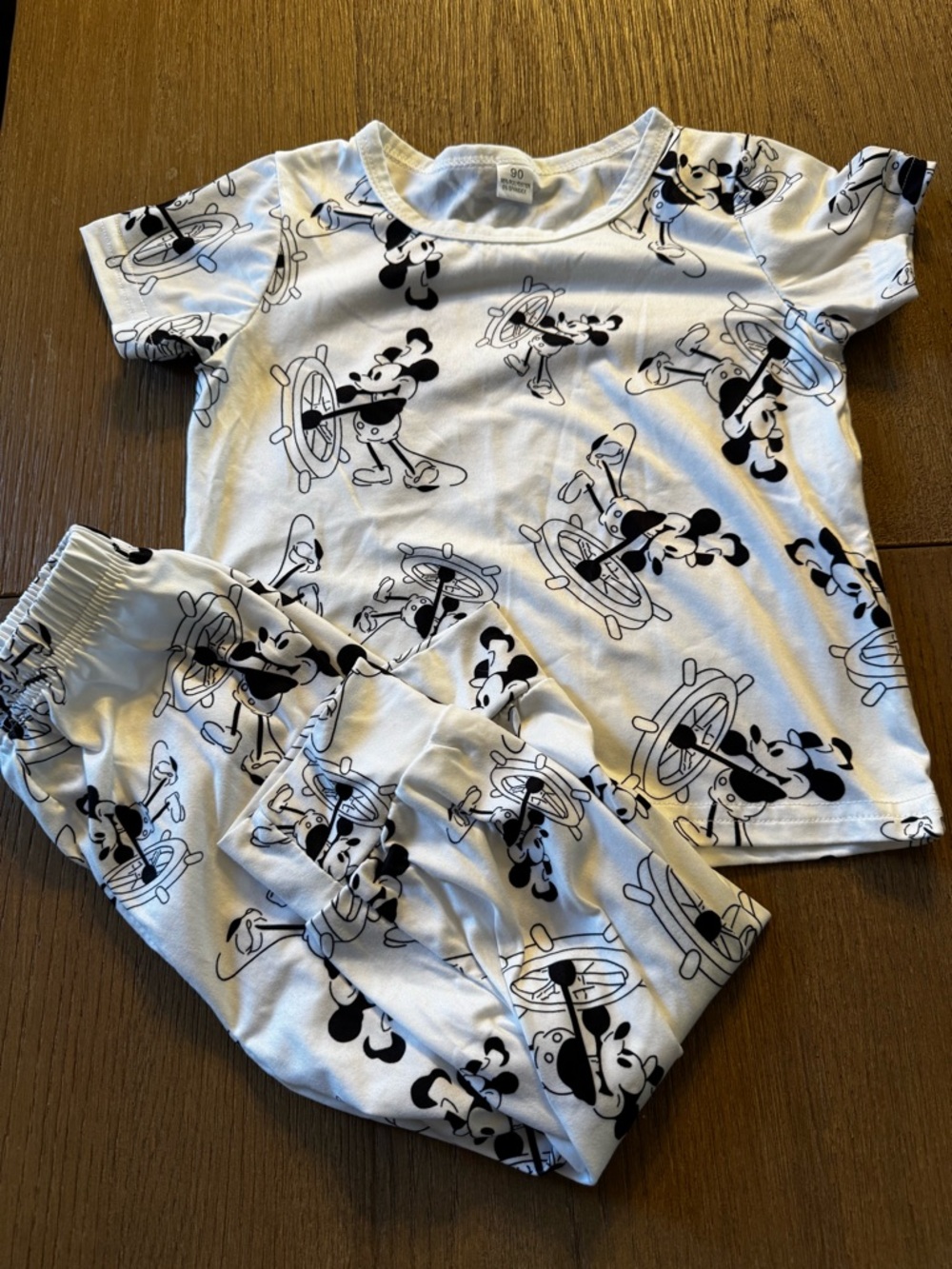 Kids White Mickey Mouse Print Pajama Set 90 (2t)